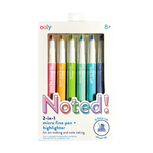 Noted! 2-in-1 Micro Fine Tip Pen And Highlighters - Set of 6