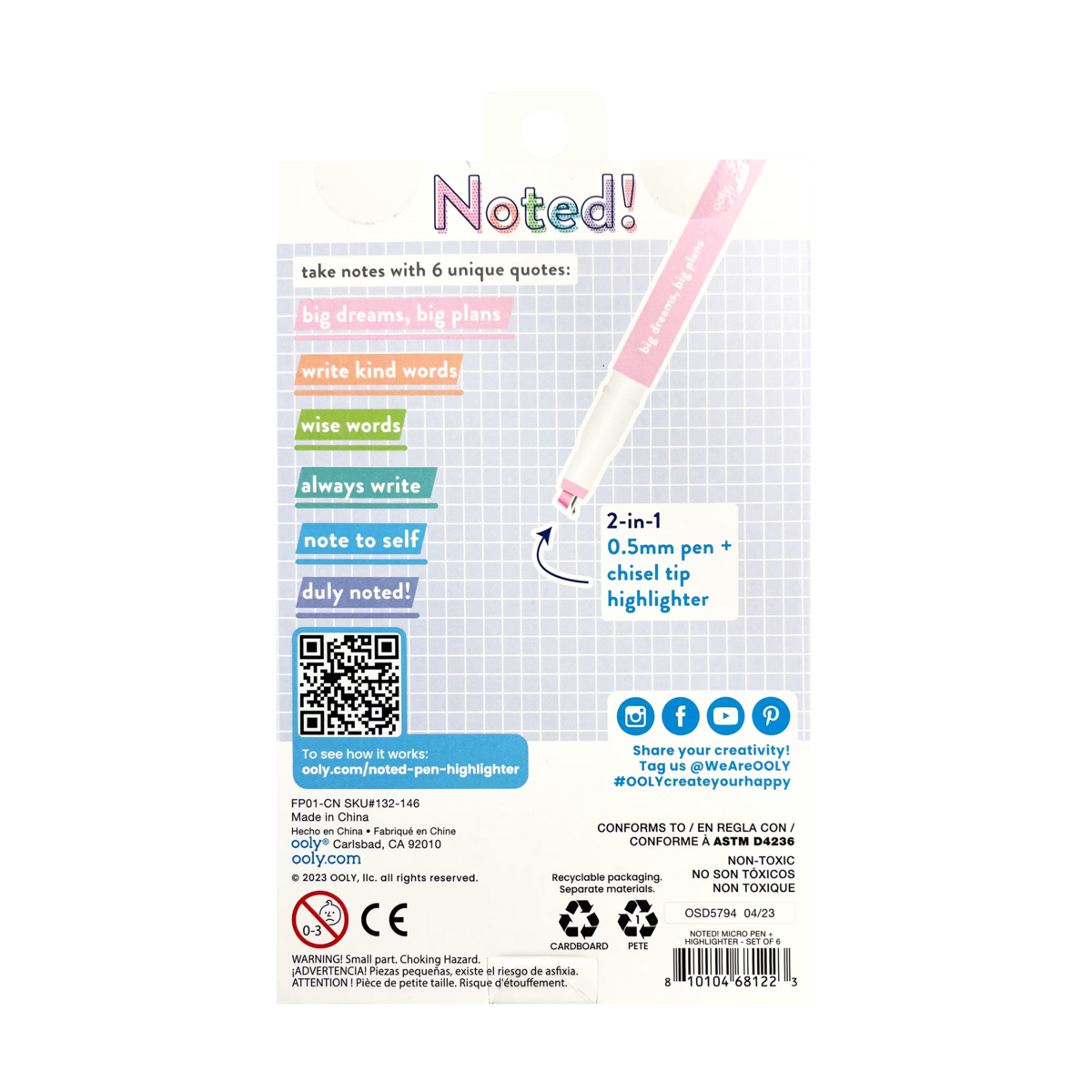 Noted! 2-in-1 Micro Fine Tip Pen And Highlighters - Set of 6