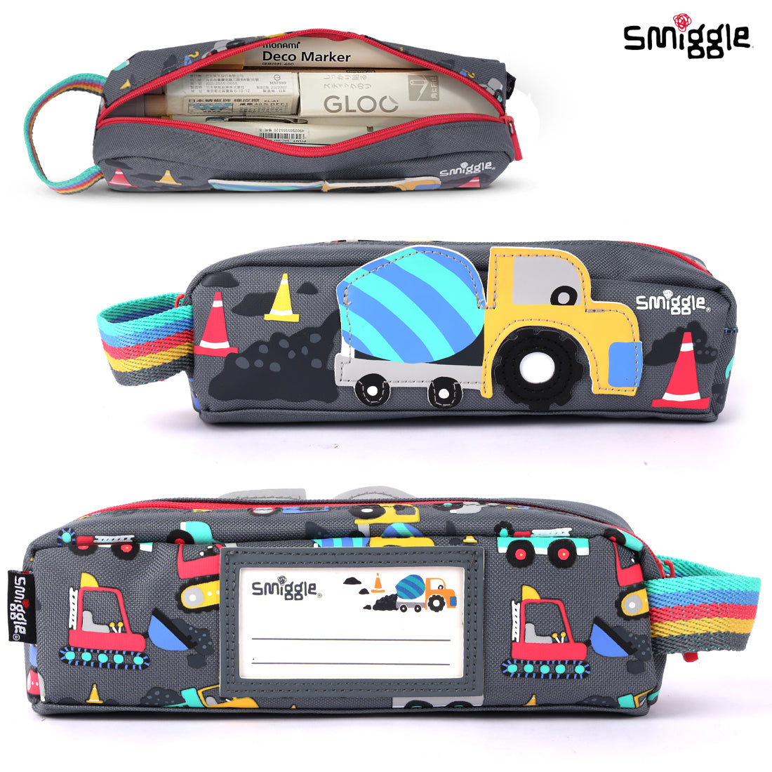 Smiggle Glide Teeny Tiny Character Pencil Case Grey, 3Y+