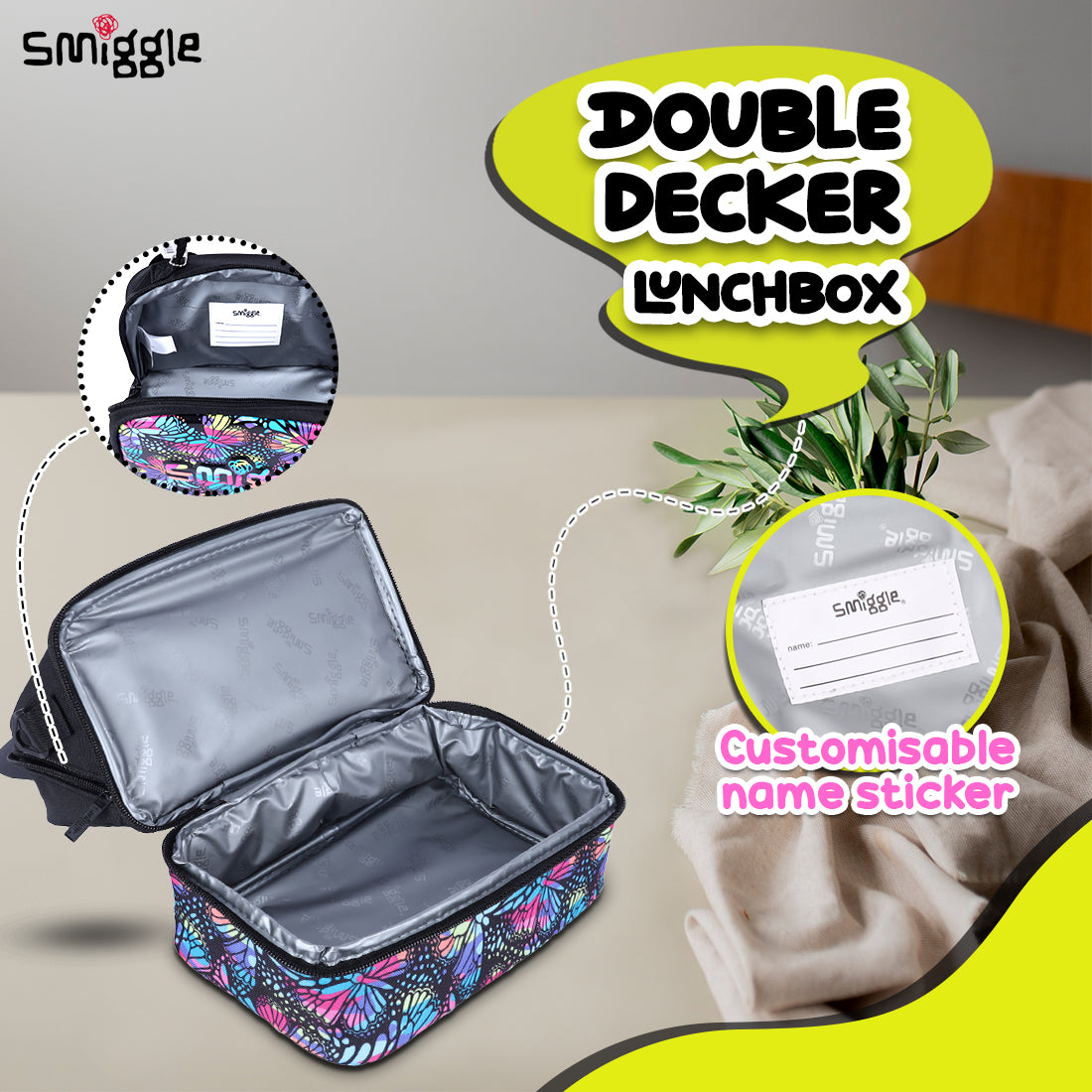 Smiggle Vivid Hardtop Lunchbox Black Mix, 3Y+