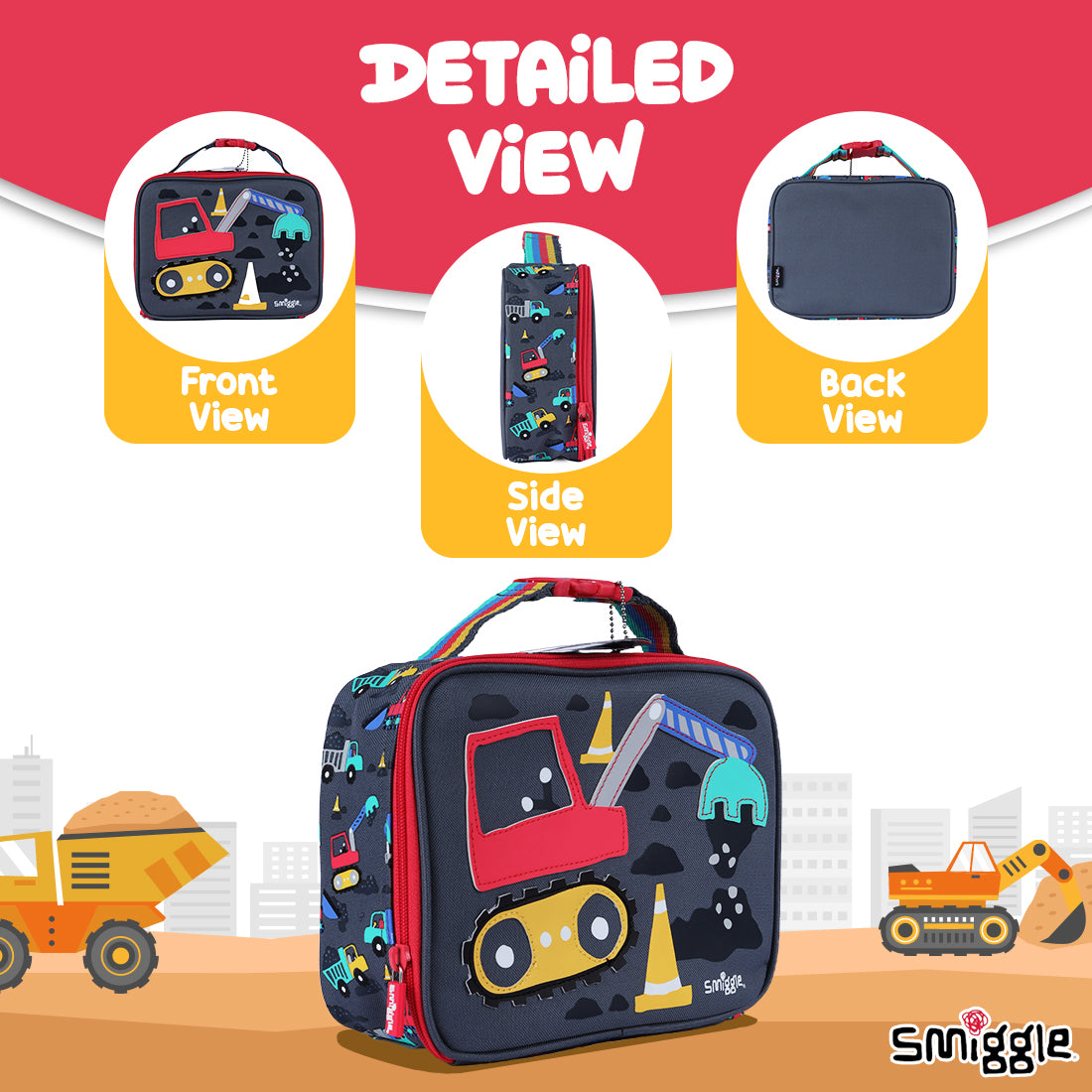 Smiggle Glide Teeny Tiny Square Lunchbox Grey, 3Y+