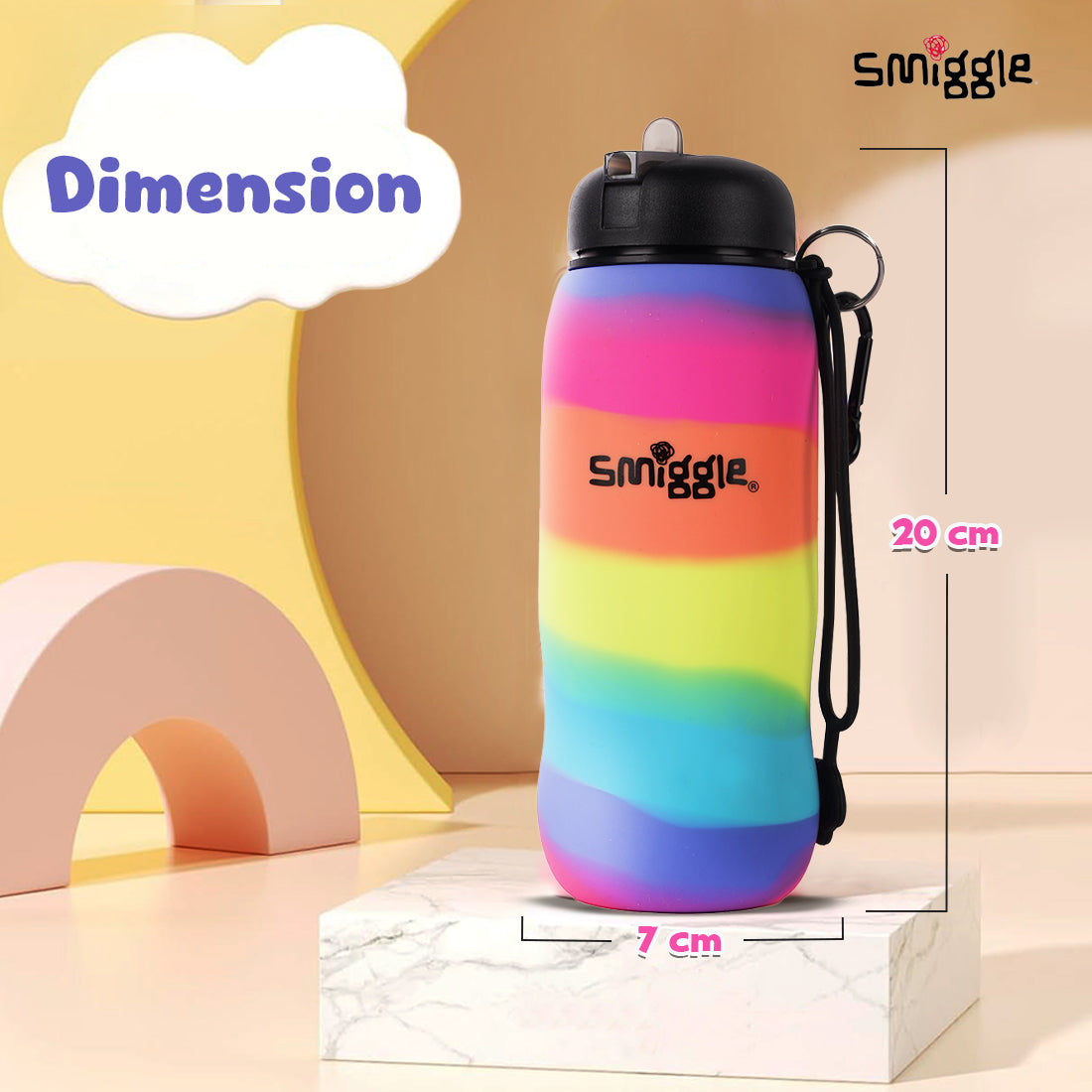 Smiggle Vivid Silicone Roll Up Drink Bottle 630ml Black, 3Y+