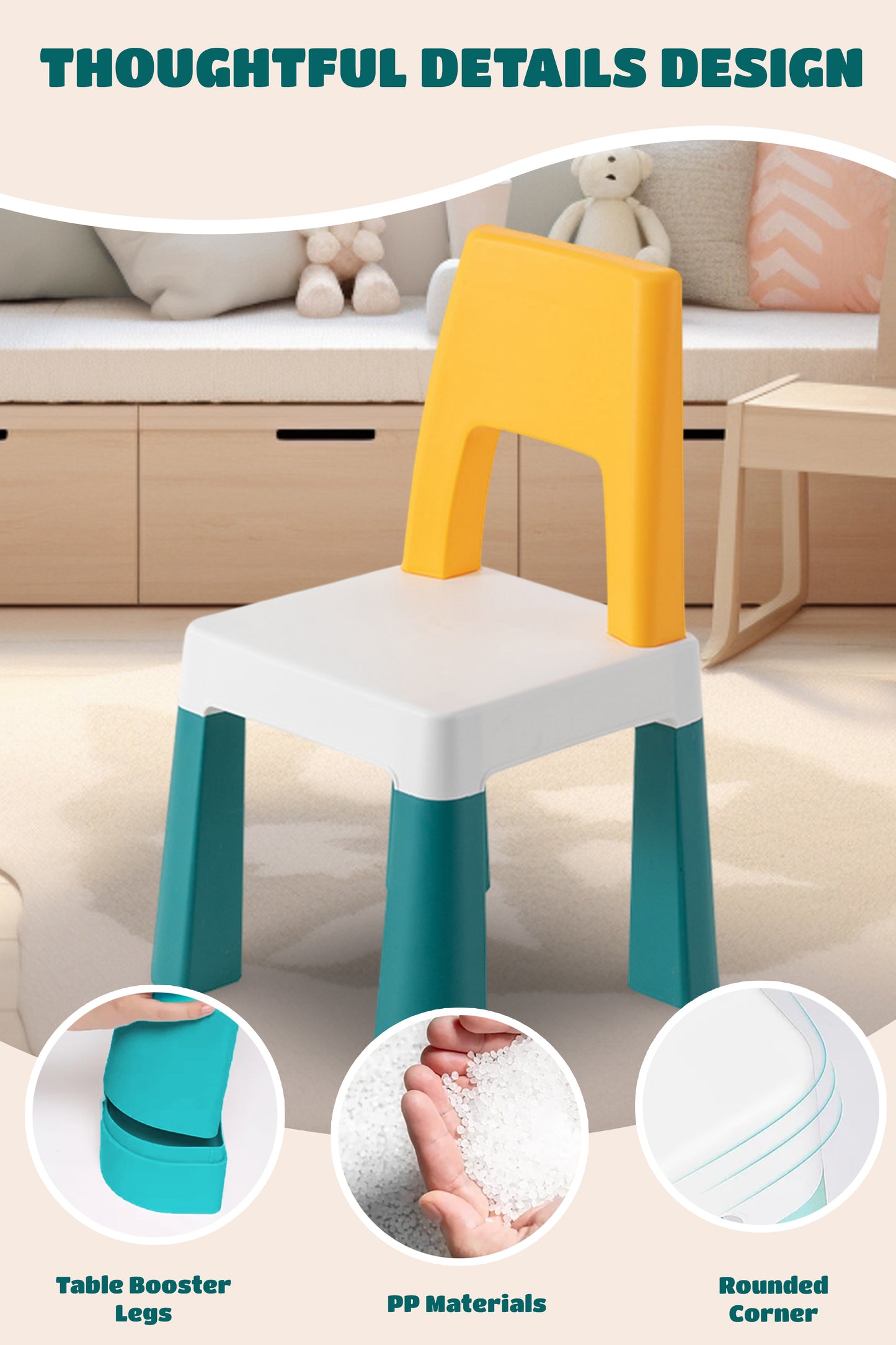 OPlus Learning Chair for Kids - Yellow, white and Blue