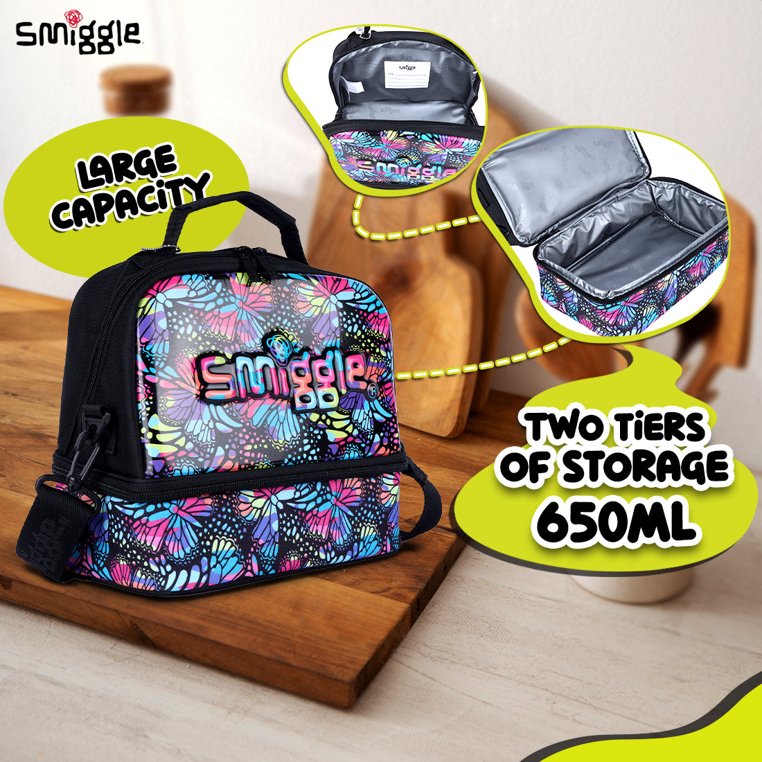 Smiggle Vivid Hardtop Lunchbox Black Mix, 3Y+