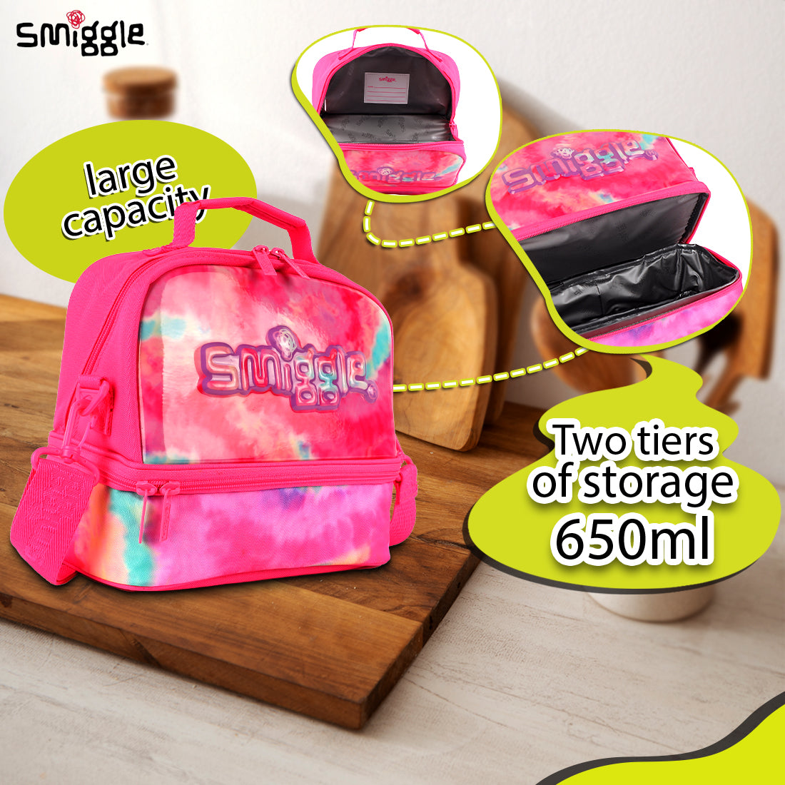 Smiggle Vivid Hardtop Lunchbox Pink, 3Y+