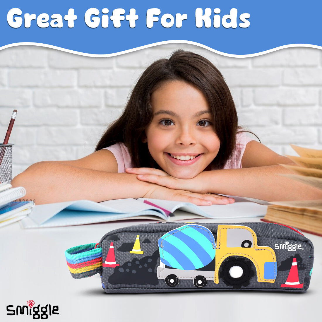 Smiggle Glide Teeny Tiny Character Pencil Case Grey, 3Y+