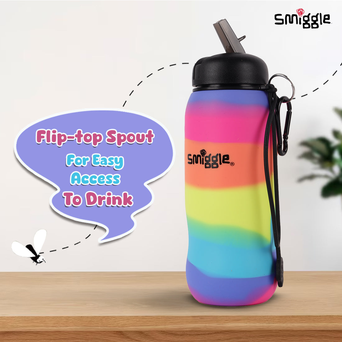 Smiggle Vivid Silicone Roll Up Drink Bottle 630ml Black, 3Y+