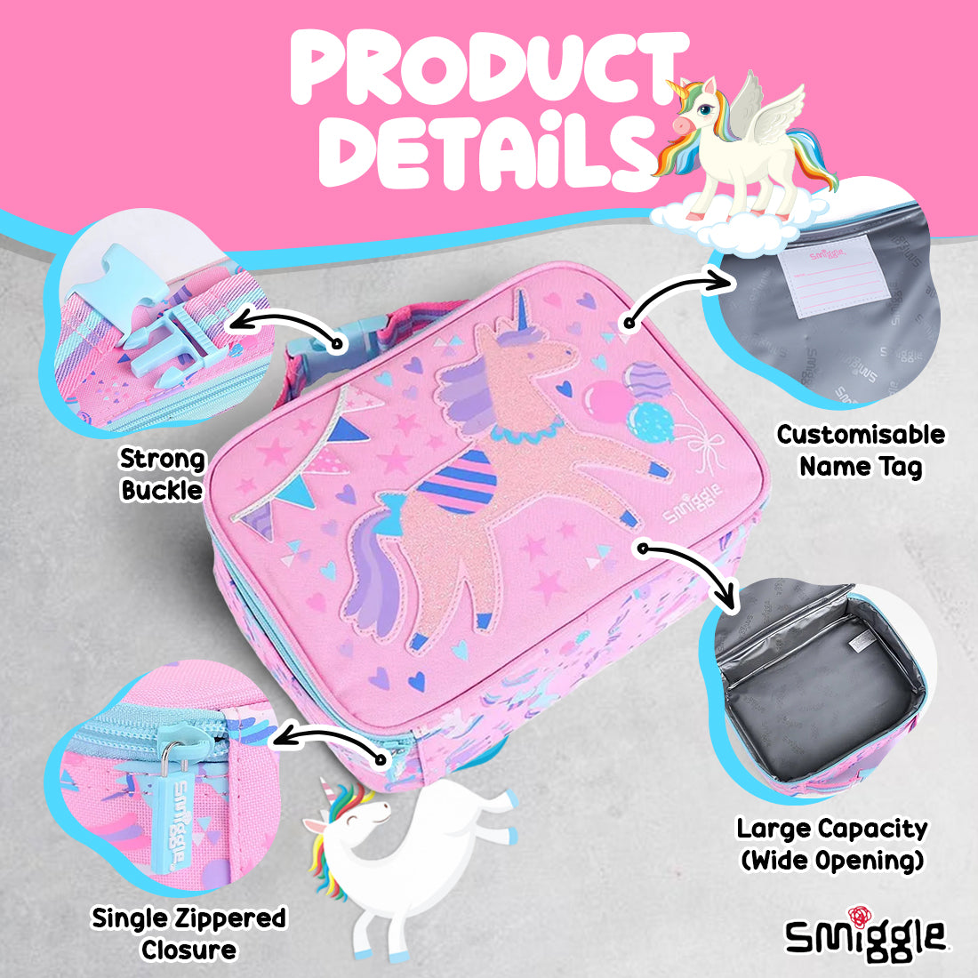 Smiggle Glide Teeny Tiny Square Lunchbox Pink, 3Y+