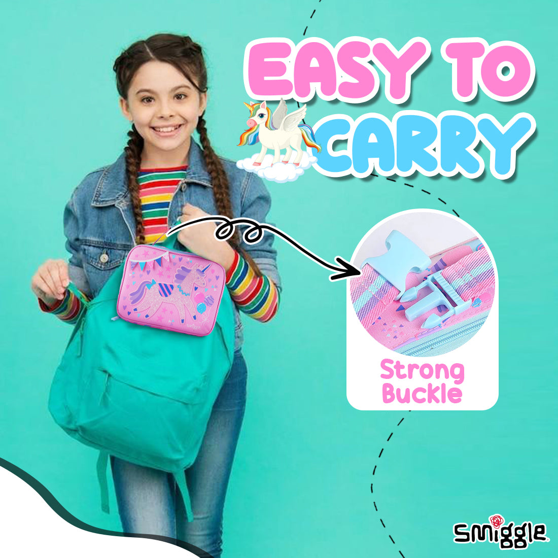 Smiggle Glide Teeny Tiny Square Lunchbox Pink, 3Y+
