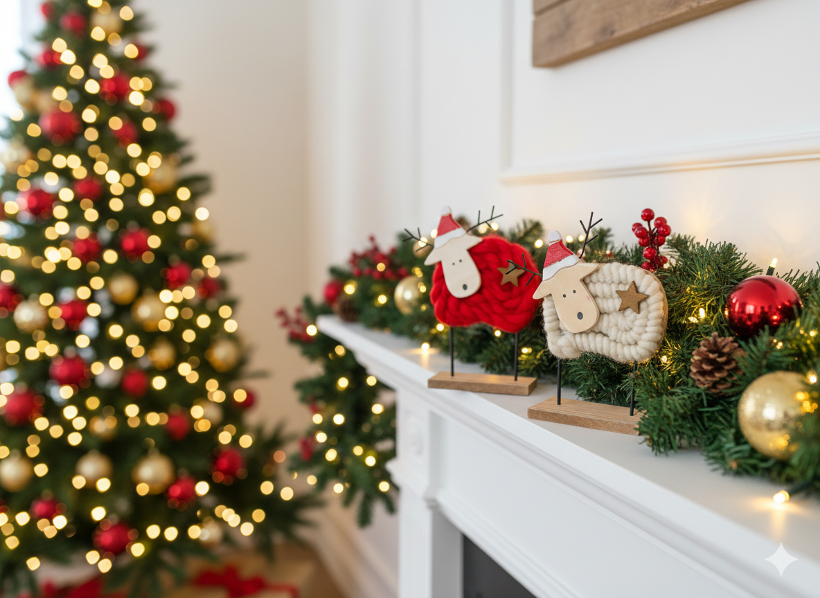 LAMMAS, pack of 2 red and white Wool & Wood Festive Critters by SWEN