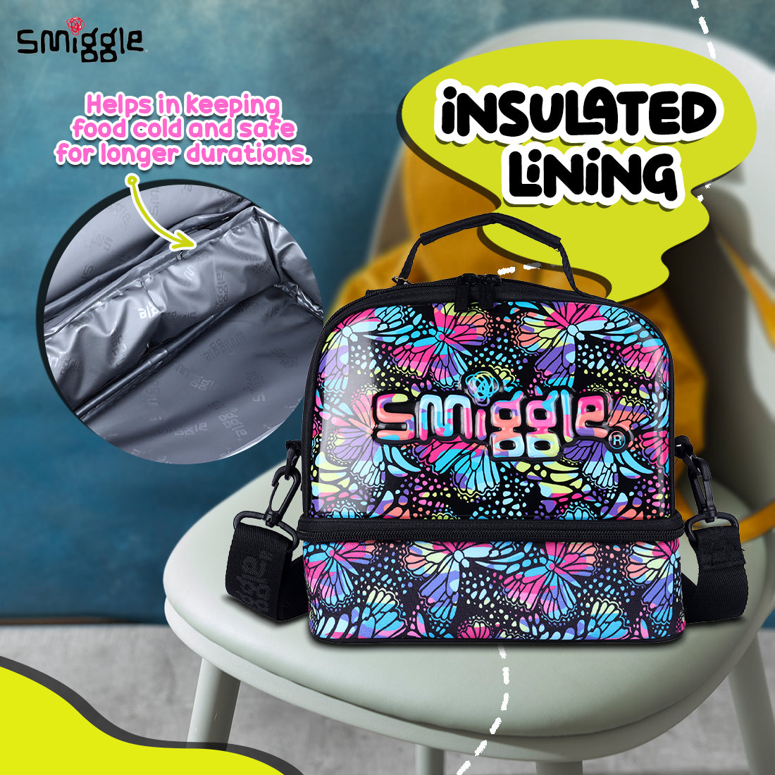 Smiggle Vivid Hardtop Lunchbox Black Mix, 3Y+