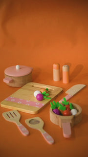 Playbox Grill & Chill Wooden Cooking Set | Wooden Kitchen Set Toy Natural Cooking Sets Pretend Play Toys for Kids