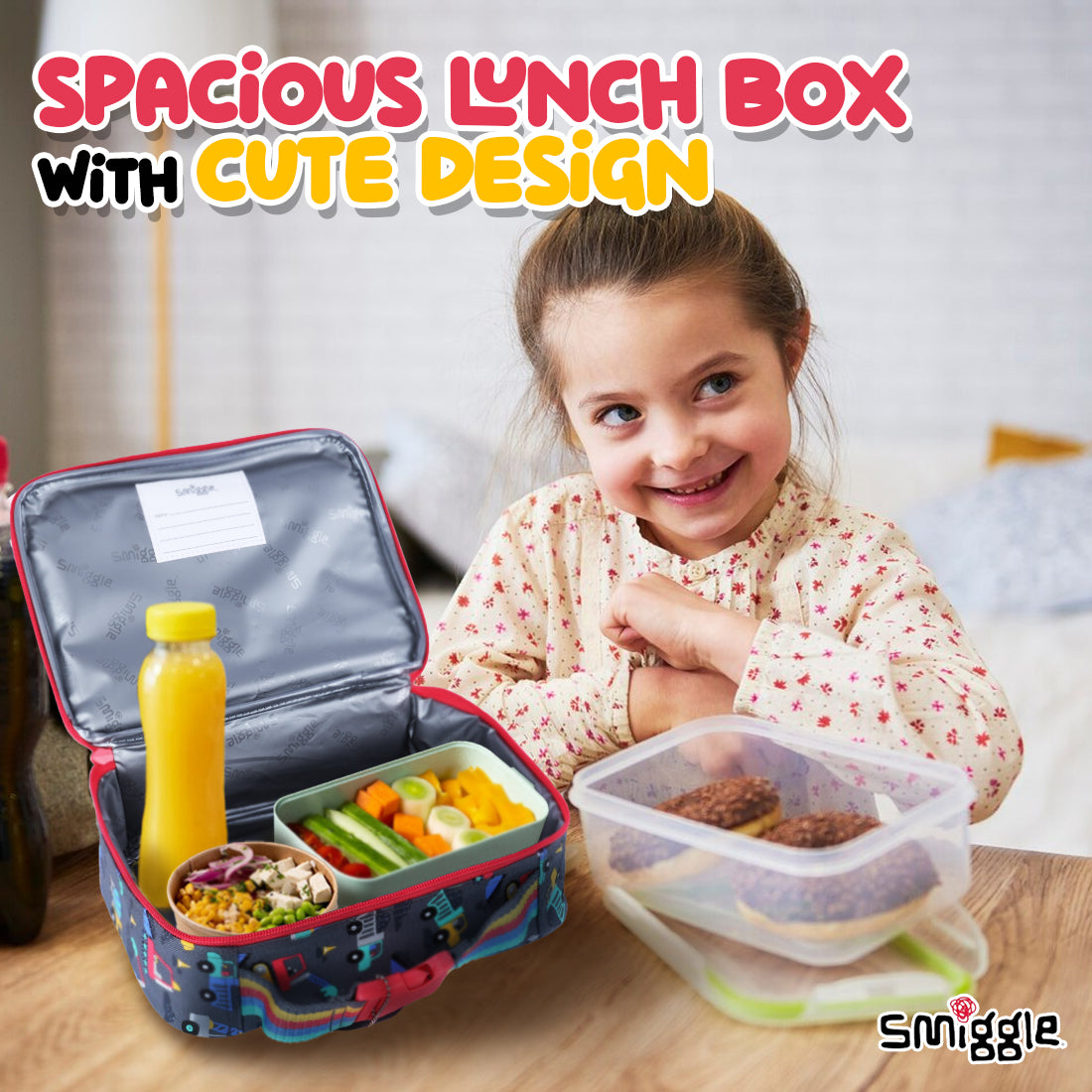 Smiggle Glide Teeny Tiny Square Lunchbox Grey, 3Y+