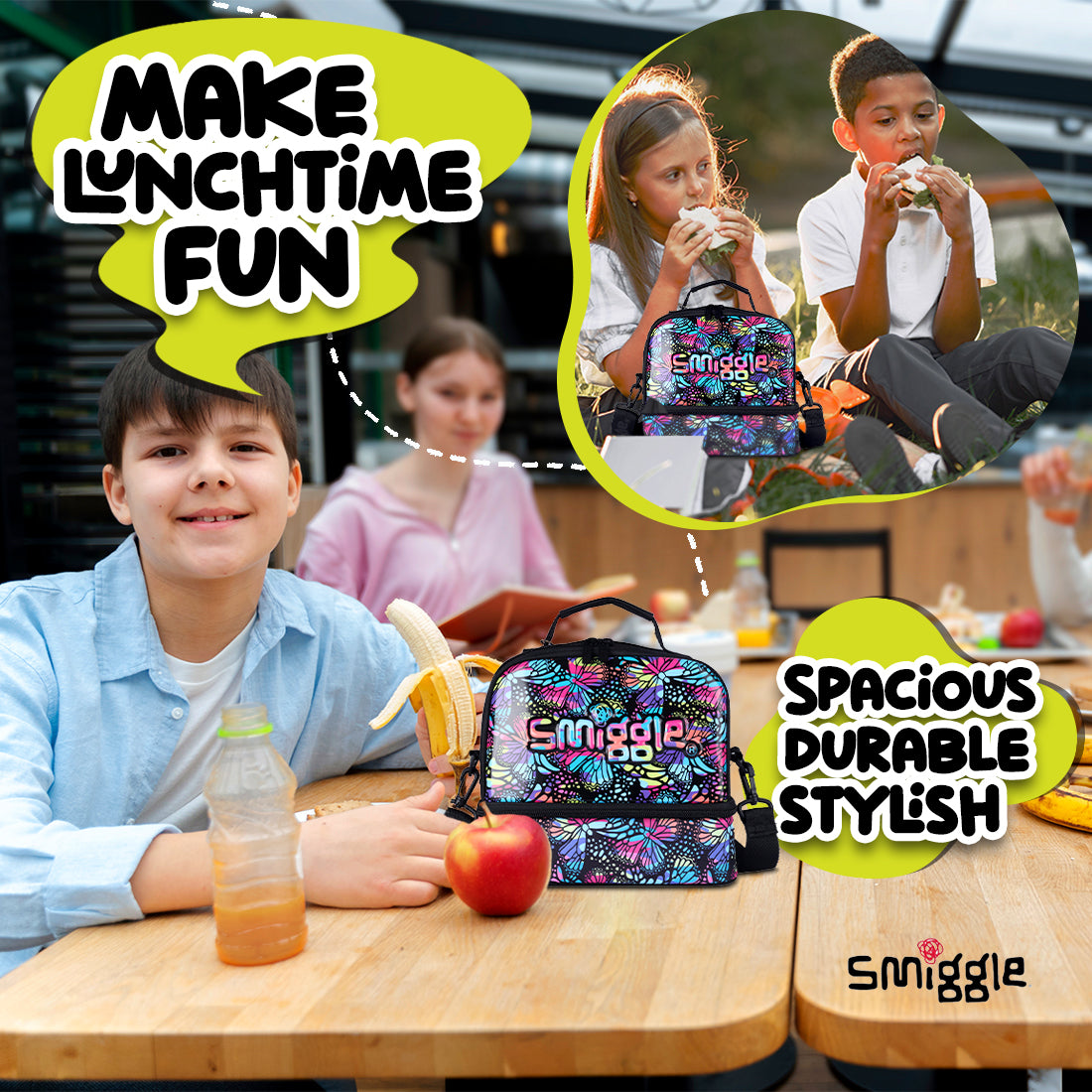 Smiggle Vivid Hardtop Lunchbox Black Mix, 3Y+