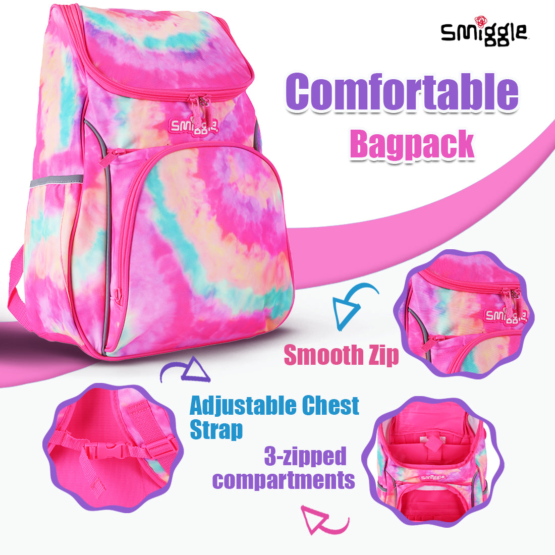 Smiggle Vivid Access Backpack Pink, 3Y+