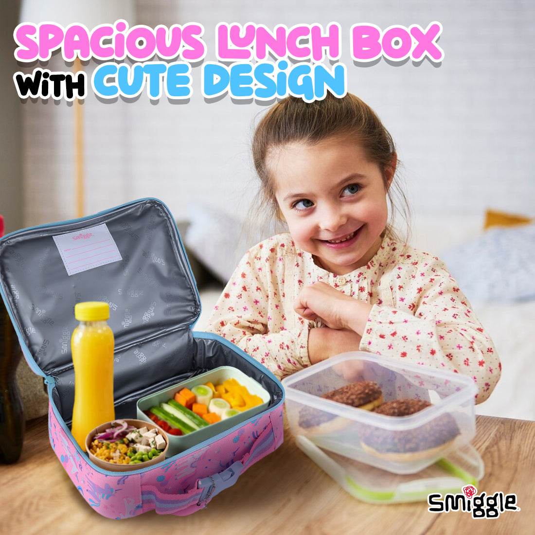 Smiggle Glide Teeny Tiny Square Lunchbox Pink, 3Y+