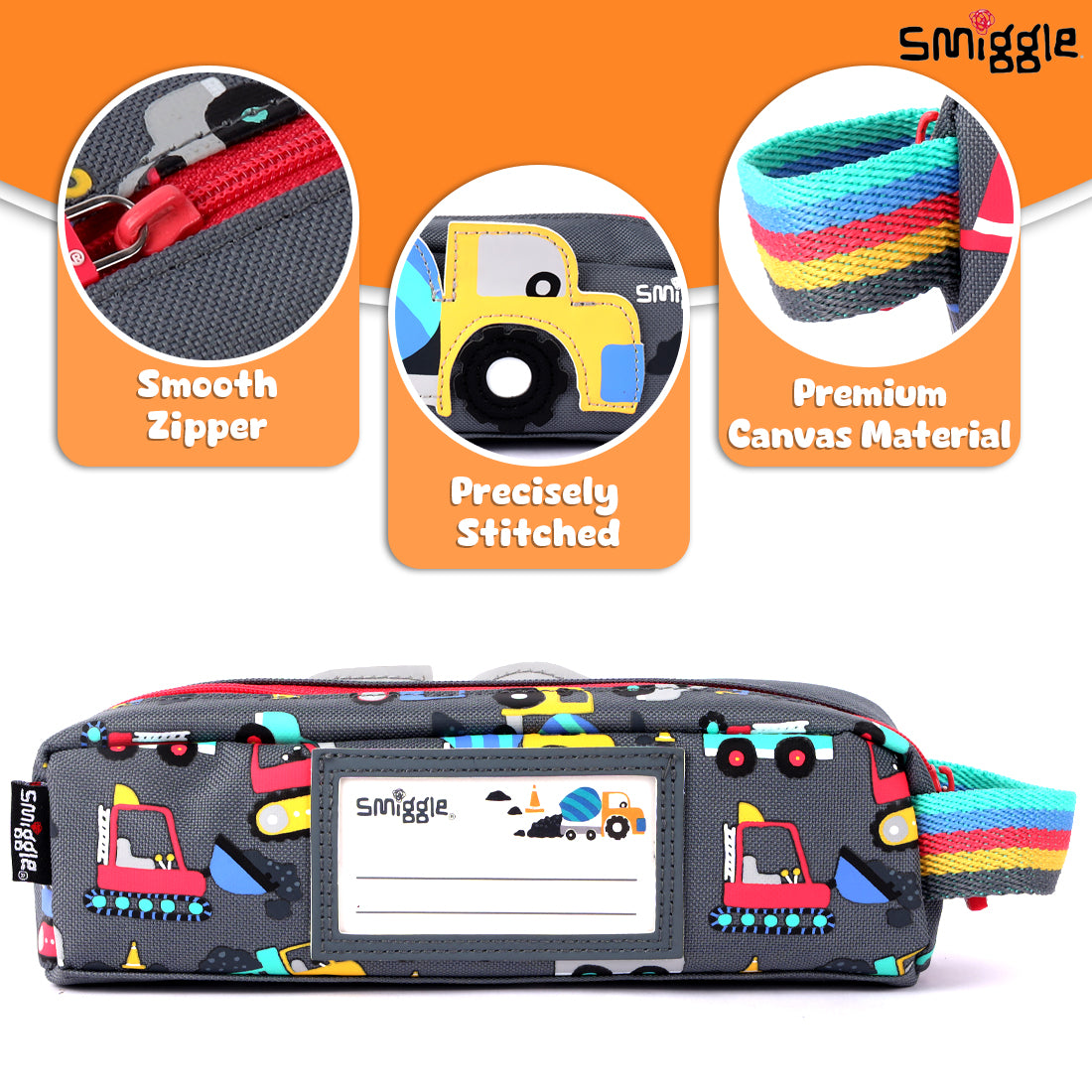 Smiggle Glide Teeny Tiny Character Pencil Case Grey, 3Y+