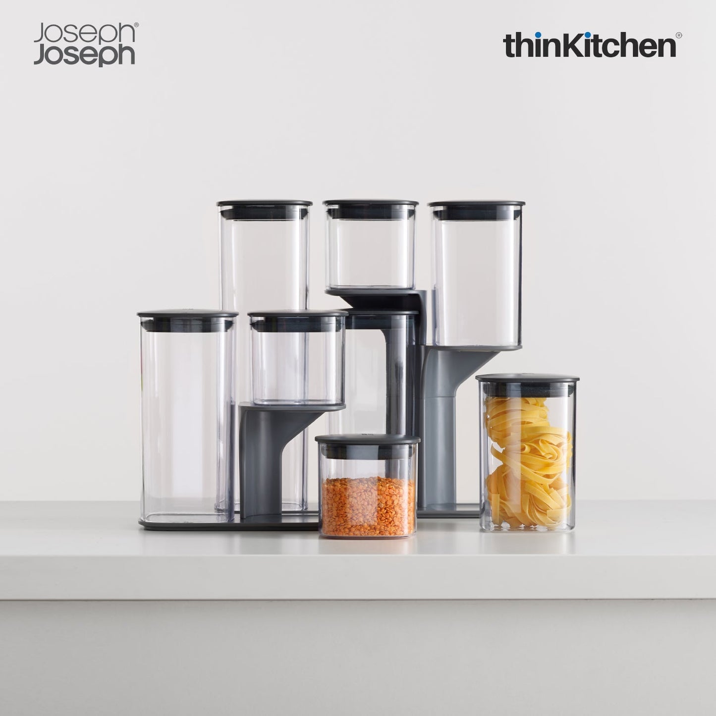 thinKitchen™ Joseph Joseph Podium™ 3-piece Storage Jar Set with Stand, Grey