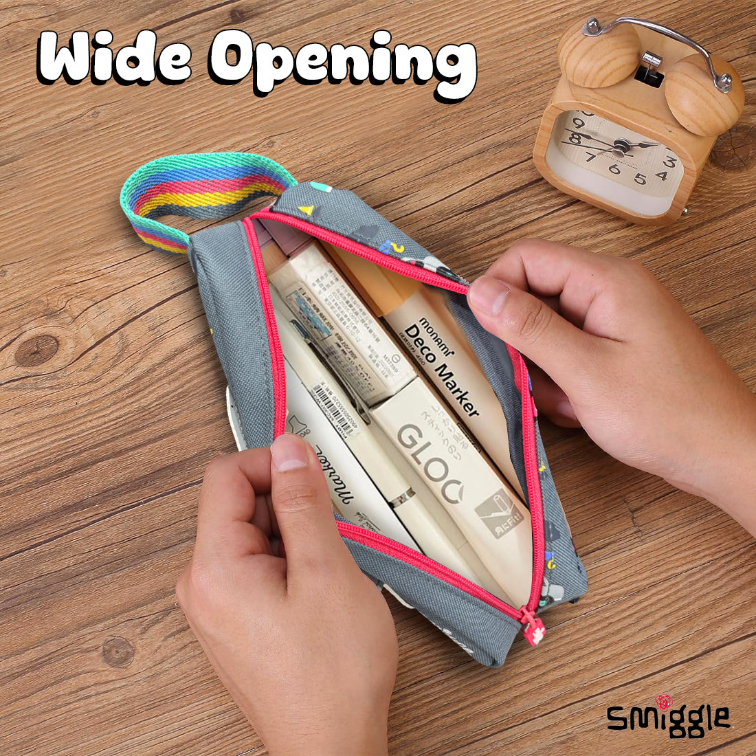 Smiggle Glide Teeny Tiny Character Pencil Case Grey, 3Y+