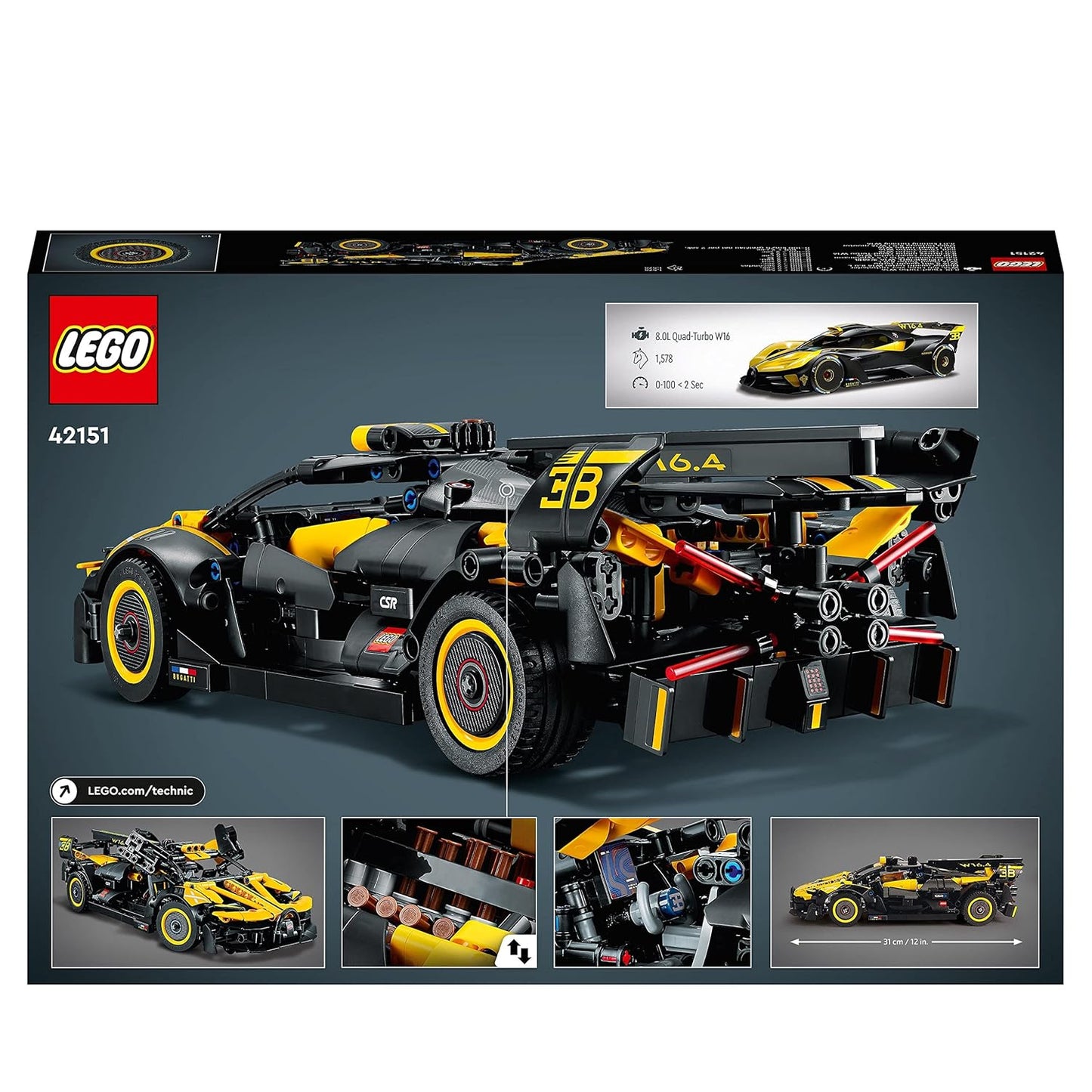 LEGO Technic Bugatti Bolide 42151 Building Toy Set (905 Pcs),Multicolor | 9 Years+