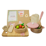 Playbox Grill & Chill Wooden Cooking Set | Wooden Kitchen Set Toy Natural Cooking Sets Pretend Play Toys for Kids