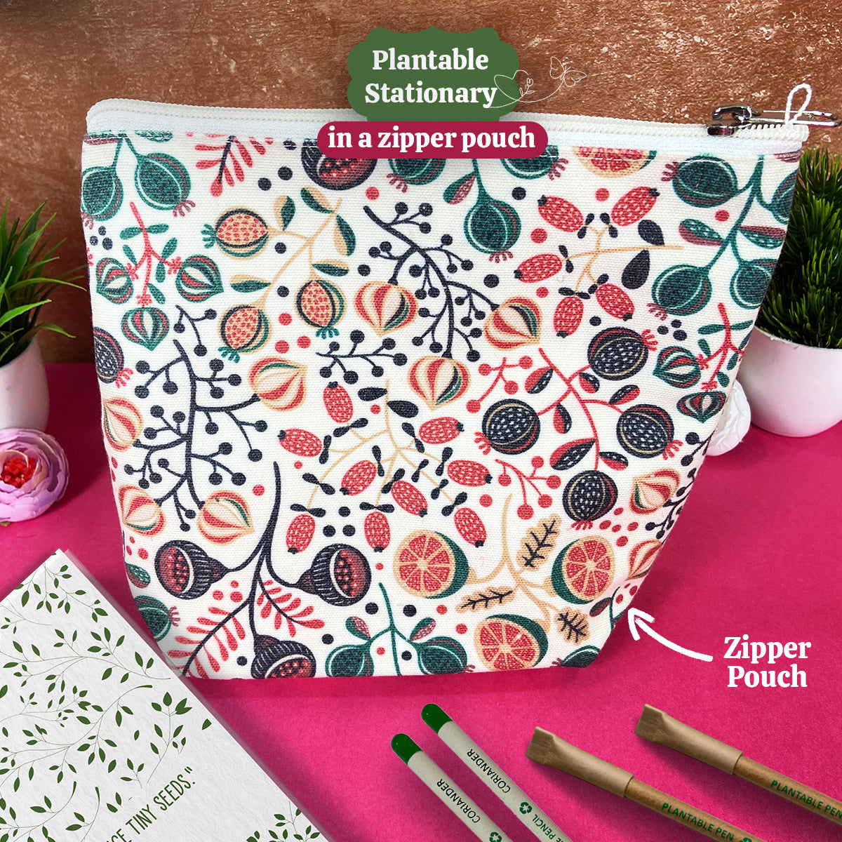 Plantable Stationery - Seed Diary, Seed Pens & Pencils in Zipper Pouch
