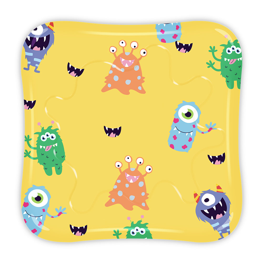 OUCHIE Adhesive Flex-Fabric Bandages | Assorted Shapes with Monster Party Prints | Colorful Resuable & Fun Tin Box | 48 Pack