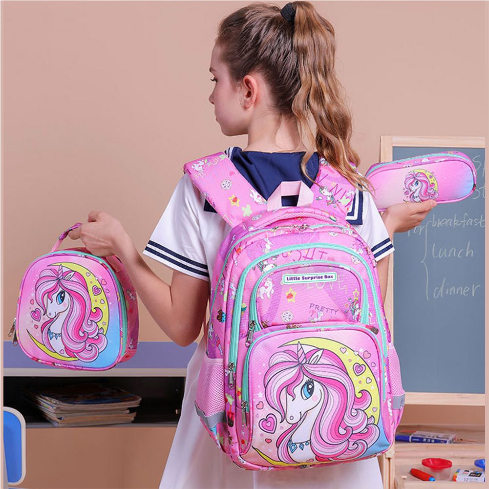 Little Surprise Box,3pcs Moonlit Unicorn Matching Backpack,Lunch Bag and Stationery Pouch,5yrs - 9yrs