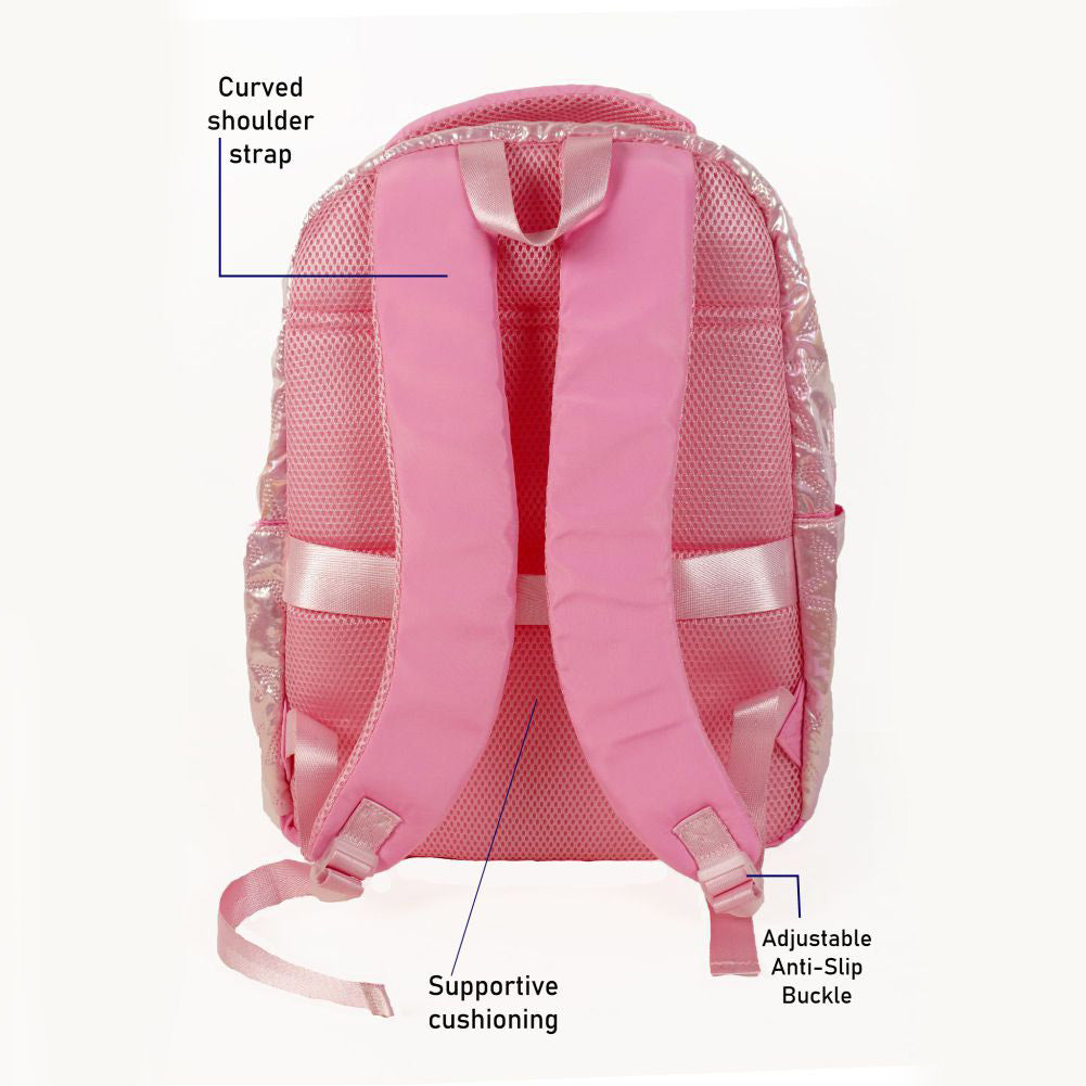 Little Surprise Box, 3pcs Shiny Pink Star Matching Backpack, Lunch Bag and Stationery Pouch, 8years to Adults