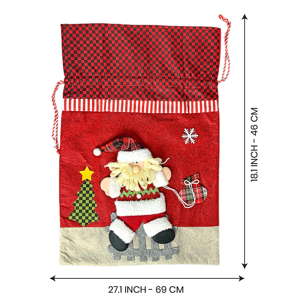 Santa Red & Grey Checks Christmas Sack
