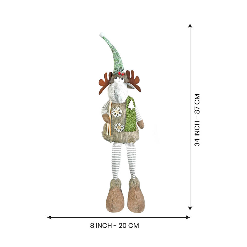 Grey Sitting Long Legs Reindeer with Ski Boards Christmas décor