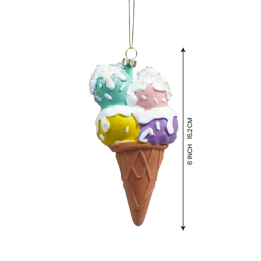Glitter Icecream, scoops stacked with frosting shimmer christmas tree ornament