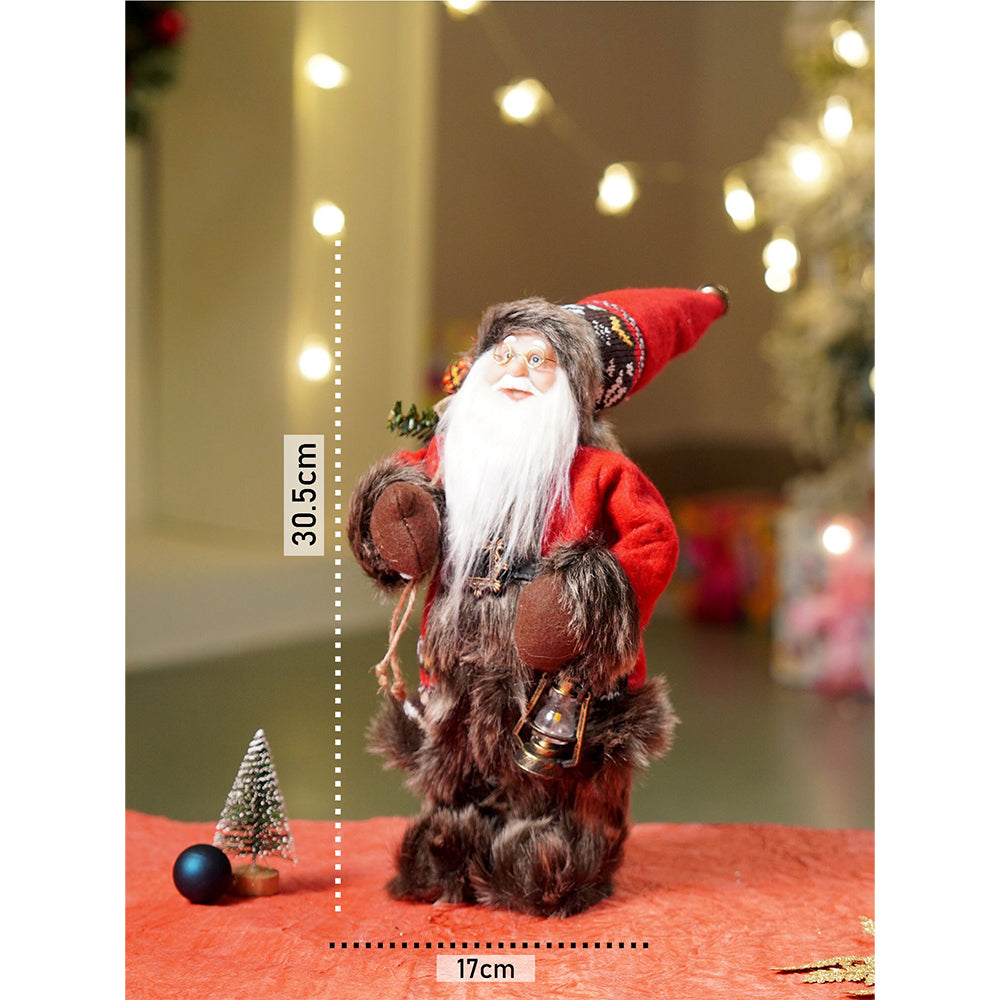 12 inches Dark Maroon & Grey Santa Christmas Home & Table Décor
