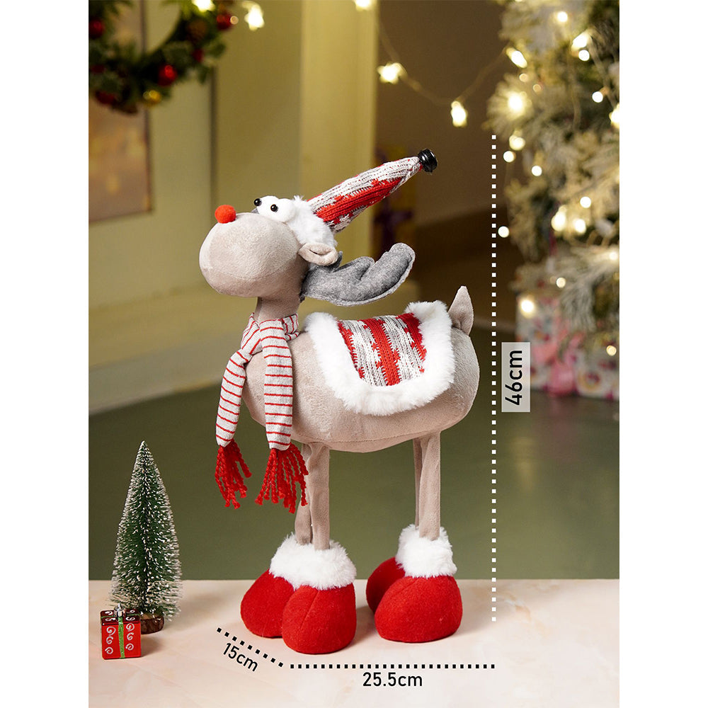 18 inches Grey & Red standing Reindeer Christmas Table & Home Décor
