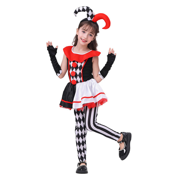 Little Surprise Box, Black & White checkered Joker Jester ,Kids Halloween Costume Dress Up-11-12Y