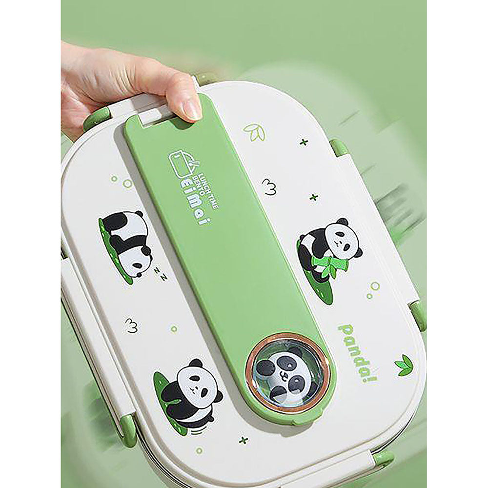 Little Surprise Box 2D Panda Medium Size Size Stainless Steel Lunch Box/Tiffin with Insulated Matching Lunch Bag, stainless steel spoon and chopsticks for Kids & Adults, 1000 ml