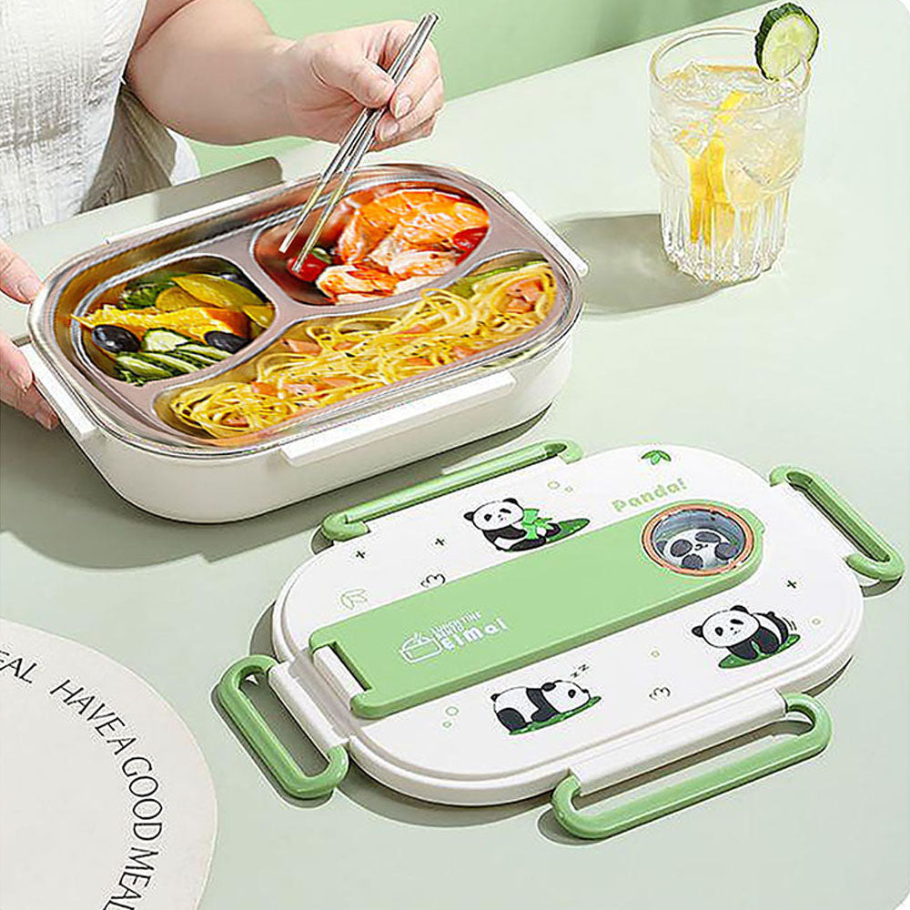 Little Surprise Box 2D Panda Medium Size Size Stainless Steel Lunch Box/Tiffin with Insulated Matching Lunch Bag, stainless steel spoon and chopsticks for Kids & Adults, 1000 ml