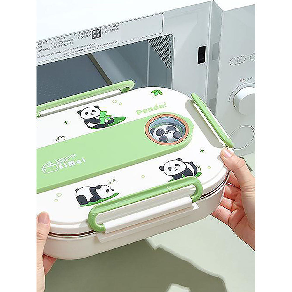 Little Surprise Box 2D Panda Medium Size Size Stainless Steel Lunch Box/Tiffin with Insulated Matching Lunch Bag, stainless steel spoon and chopsticks for Kids & Adults, 1000 ml