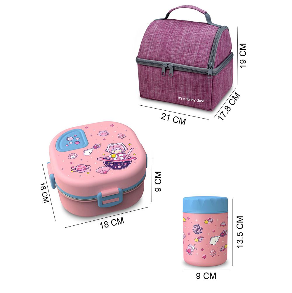 Little Surprise Box, Pink Space Slice 2pcs, Stainless Steel Soup Box and Lunch Box with Bag for Kids