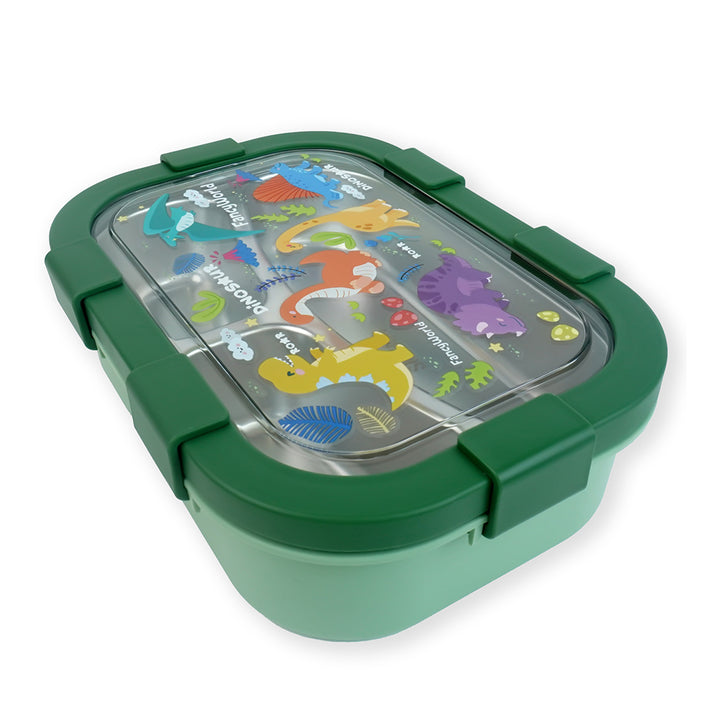 Little Surprise Box, 2 pcs Dino LunchBag & Stainless Steel 3 section Lunch box for Kids