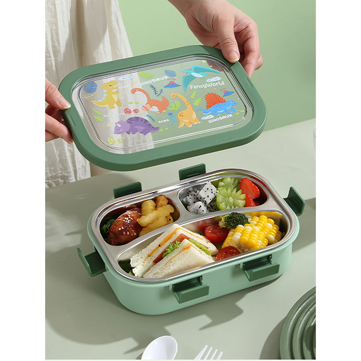 Little Surprise Box, 2 pcs Dino LunchBag & Stainless Steel 3 section Lunch box for Kids