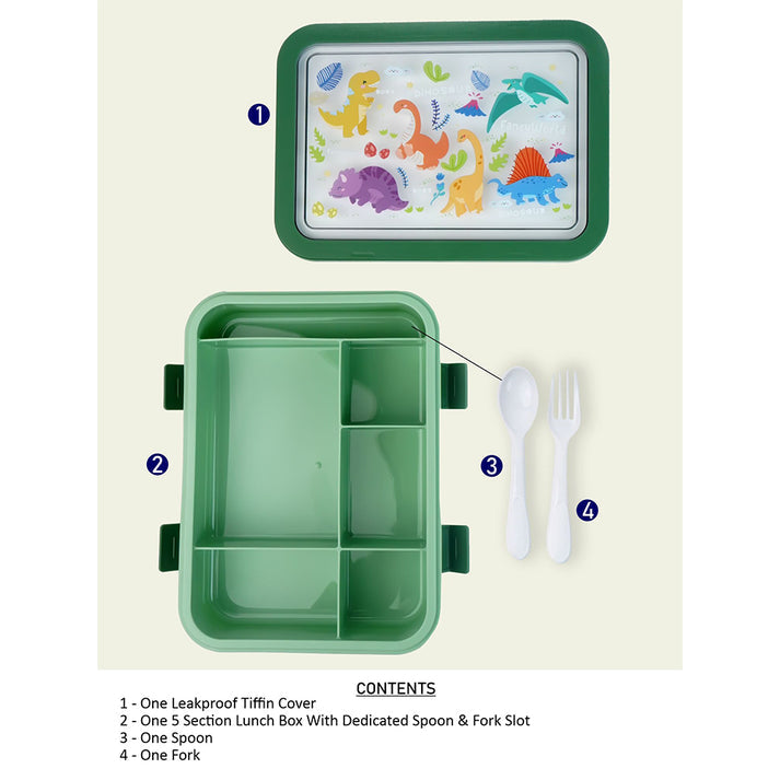 Little Surprise Box, 2 pcs Dino Lunchbag & 5 section Lunch box for Kids