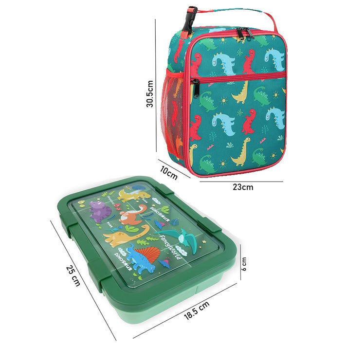 Little Surprise Box, 2 pcs Dino Lunchbag & 5 section Lunch box for Kids