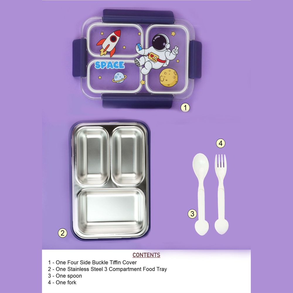 Little Surprise Box, Floating Astronaut Blue Stainless Steel Kids Lunch Box