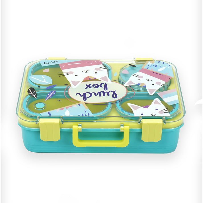 Little Surprise Box, Mint & Fluro Meow Compact Tiffin Lunch Box for Kids
