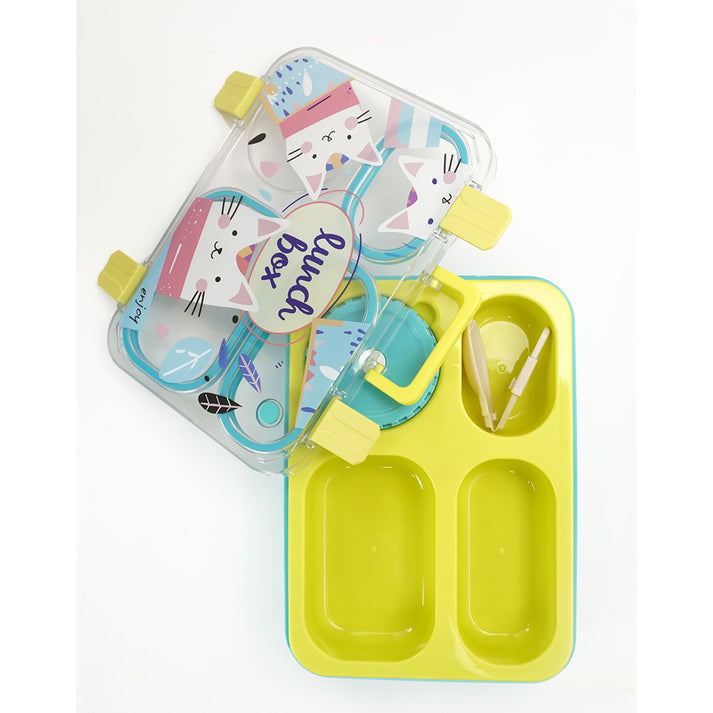 Little Surprise Box, Mint & Fluro Meow Compact Tiffin Lunch Box for Kids