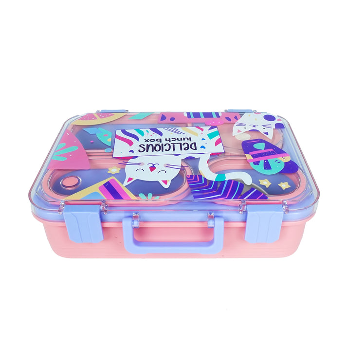 Little Surprise Box, Purple Meow Compact Tiffin Lunch Box for Kids
