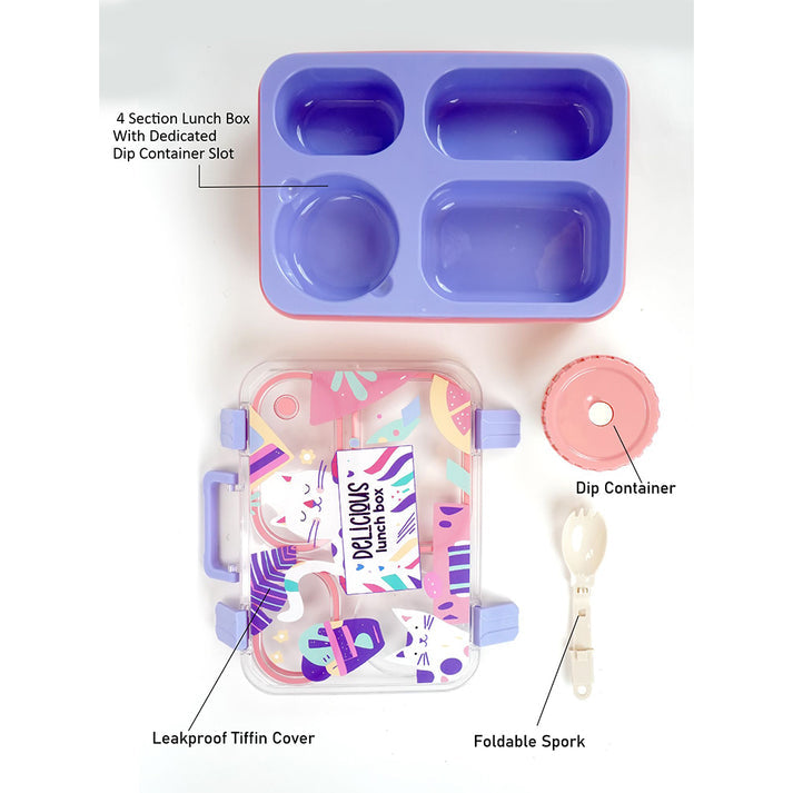 Little Surprise Box, Purple Meow Compact Tiffin Lunch Box for Kids