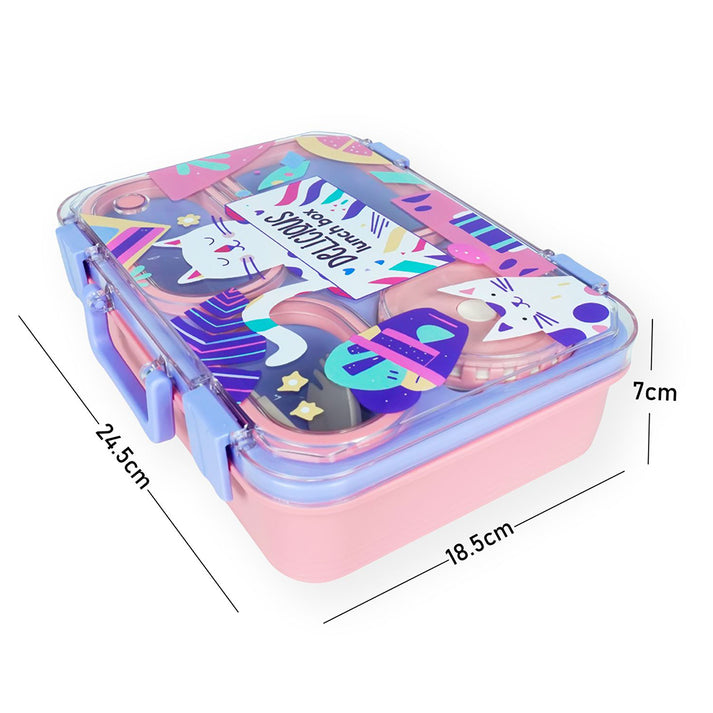 Little Surprise Box, Purple Meow Compact Tiffin Lunch Box for Kids