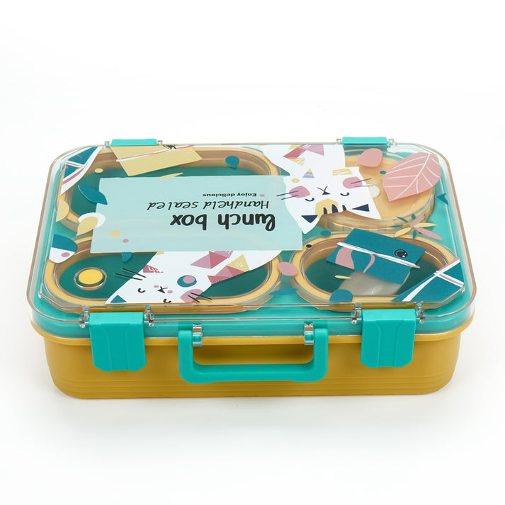 Little Surprise Box, Teal & Mustard Meow Compact Tiffin Lunch Box for Kids
